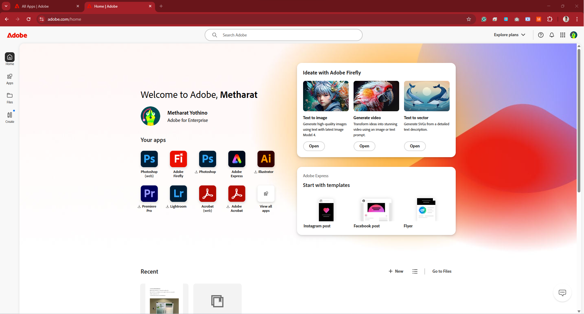 หน้าเว็บไซต์ Adobe